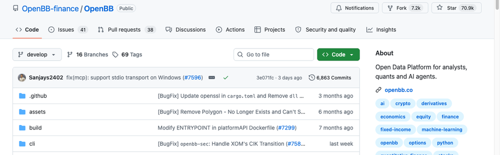 OpenBB GitHub 70.9k stars